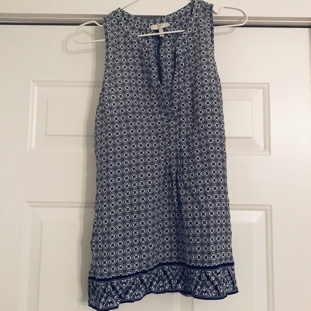 Joie Aruna silk tank top in graphic blue white